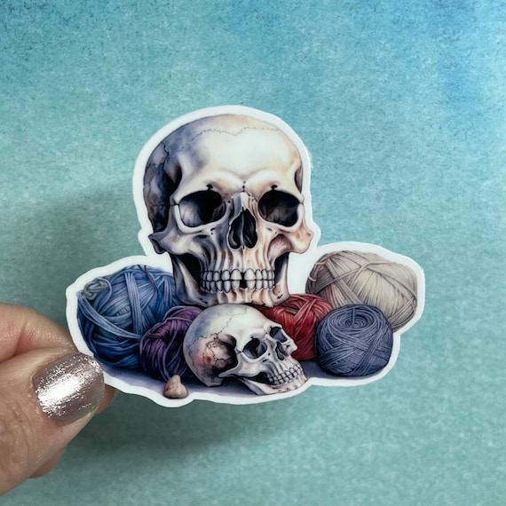 Skull Yarn Skeins 2 Sticker | Yarn Sticker Knitting Crochet Die Cut Sticker Rainbow Waterbottle Laptop Sticker Goth Skulls