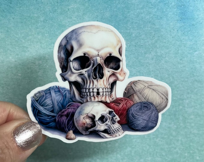 Skull Yarn Skeins 2 Sticker | Yarn Sticker Knitting Crochet Die Cut Sticker Rainbow Waterbottle Laptop Sticker Goth Skulls
