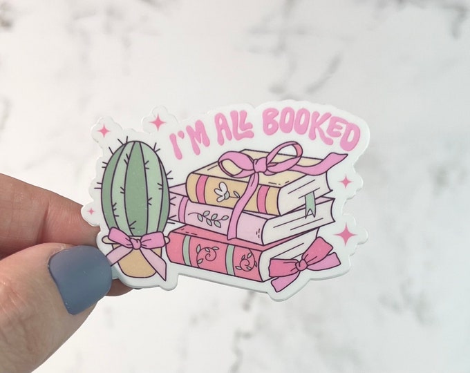 I’m All Booked Coquette Style Sticker |  Reading Cactus  Water bottle Laptop Sticker