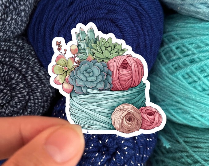 Succulents Plants and Yarn Skeins Sticker #7 - Die Cut Matte or Glossy Stickers for Knitter Crocheter or Spinner