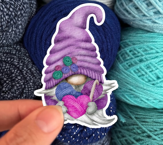 Crochet Gnome Sticker Purple - Die Cut Matte or Glossy Stickers for Knitter Crocheter or Spinner - Gonk sticker