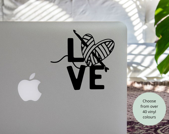 Vinyl Decal Love Crochet | Heartbeat Crochet Hook and Yarn | Car Notebook Sticker Vinyl Laptop Coffee Mug