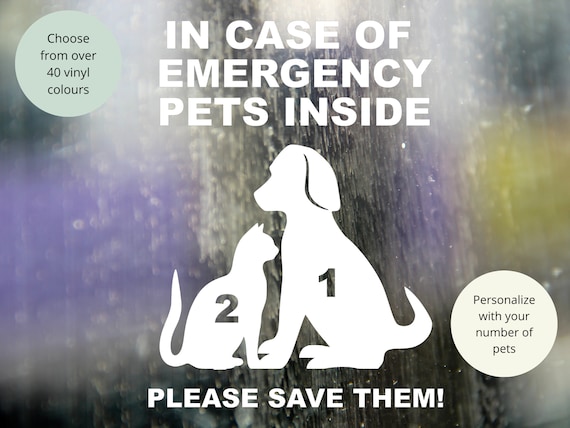 Vinyl Decal | In Case of Emergency Save Our Pets Personalized  | Bumper Sticker Dog Mom Pet Loss Car Vehicle SUV Truck Van Permanent Sticker