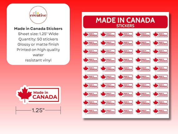 Made in Canada Sticker Sheet - 50 Stickers | Shipping Packaging Stickers | Buy Canadian | Canadian Labels