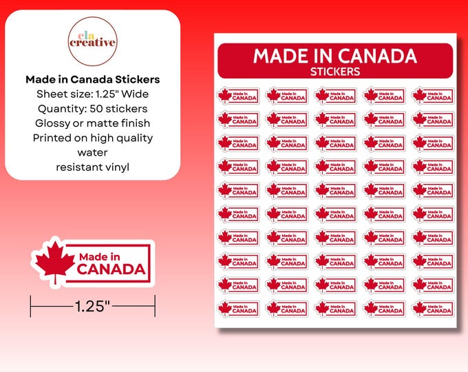 Made in Canada Sticker Sheet - 50 Stickers | Shipping Packaging Stickers | Buy Canadian | Canadian Labels