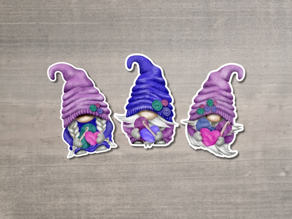 Crochet Gnome Stickers Pack of 3 - Die Cut Matte or Glossy Stickers for Knitter Crocheter or Spinner - Gonk sticker