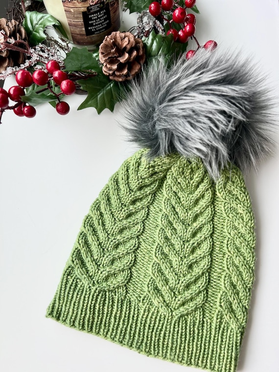 Hand Knit Beanie Hat - Cabled Luxury Winter Knit with 100% Merino Wool