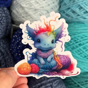 Rainbow Dragon Yarn Sticker | Yarn Sticker Knitting Crochet Die Cut Sticker Skull Goth Waterbottle Laptop Sticker