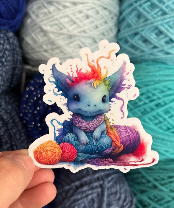 Rainbow Dragon Yarn Sticker | Yarn Sticker Knitting Crochet Die Cut Sticker Skull Goth Waterbottle Laptop Sticker