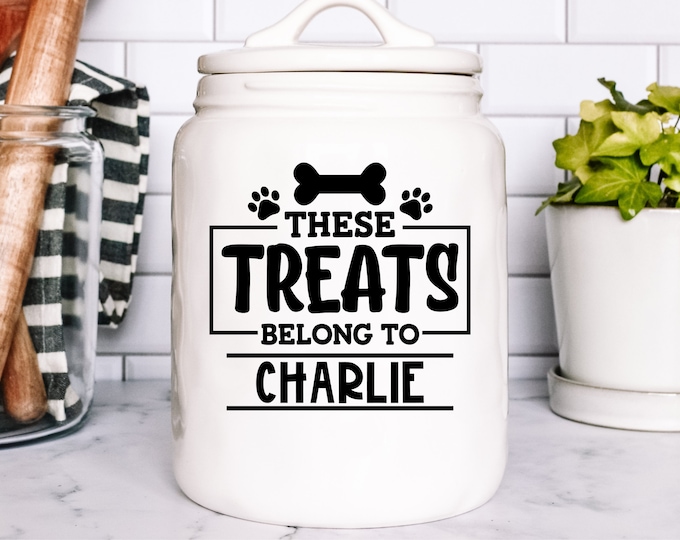 Vinyl Decal Custom Pet These Treats Belong To Treats Jar | Personalized Animal Name | Car Notebook Laptop Vinyl Dog Treats cat Treats