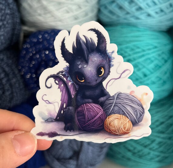 Cute Dragon Yarn Sticker | Yarn Sticker Knitting Crochet Die Cut Sticker Skull Goth Waterbottle Laptop Sticker