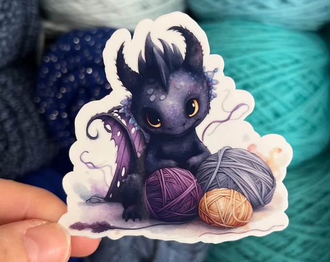 Cute Dragon Yarn Sticker | Yarn Sticker Knitting Crochet Die Cut Sticker Skull Goth Waterbottle Laptop Sticker