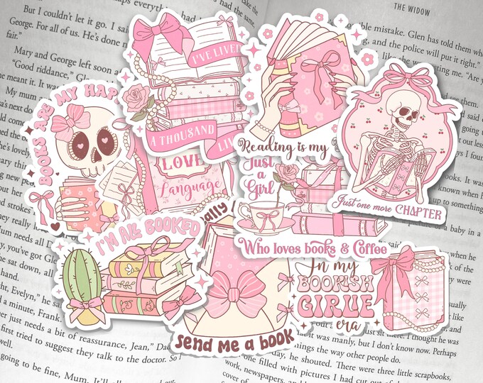 Coquette Book Sticker Set of 9 Stickers | Booktok Bookstagram Bookish Sticker | Book lover gift | bookish Merch Kindle Ereader Sticker