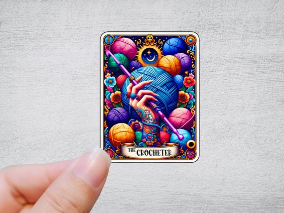 The Crocheter Tarot Card Sticker | Knit Crochet Sticker Rainbow Water bottle Laptop Decal Retro sticker