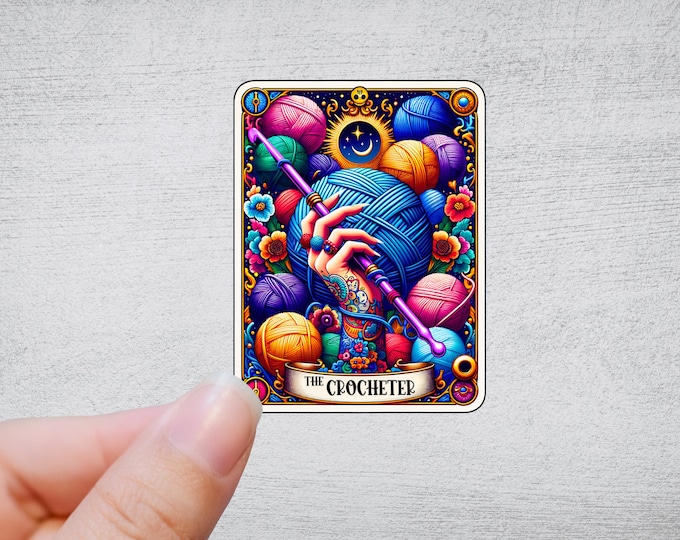 The Crocheter Tarot Card Sticker | Knit Crochet Sticker Rainbow Water bottle Laptop Decal Retro sticker