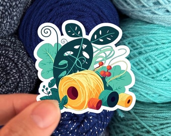 Tropical Plants and Yarn Skeins Sticker #2 - Die Cut Matte or Glossy Stickers for Knitter Crocheter or Spinner