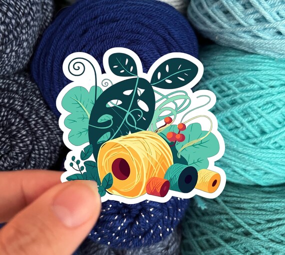 Tropical Plants and Yarn Skeins Sticker #2 - Die Cut Matte or Glossy Stickers for Knitter Crocheter or Spinner