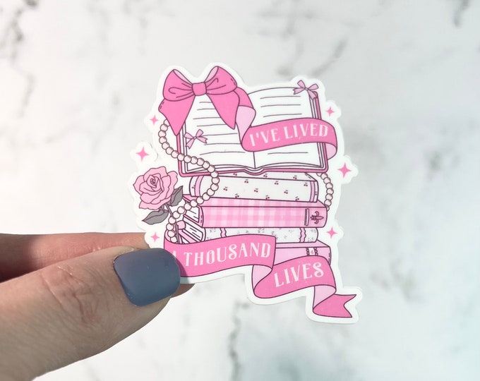 Coquette Style Sticker | I’ve Lived A Thousand Lives | Reading Bows Pearls Water bottle Laptop Sticker Girly