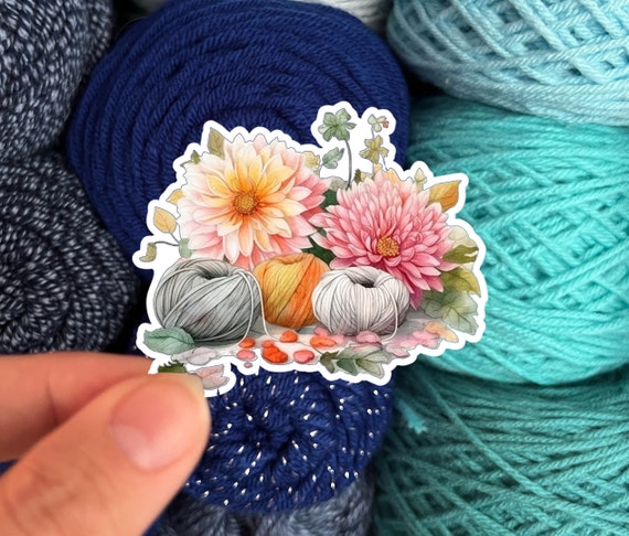 Watercolor Flowers and Yarn Skeins Sticker #6 - Die Cut Matte or Glossy Stickers for Knitter Crocheter or Spinner