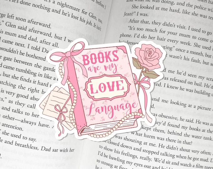 Books Are My Love Language | Coquette Style Booktok Bookstagram Sticker Reading Bows Pearls Water bottle Laptop Sticker Girly