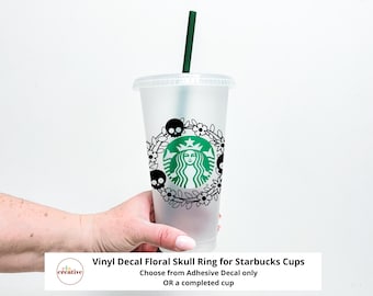 Vinyl Decal Starbucks Ring Dia de Los Muertos | Sugar Skulls Personalized Travel Mug Coffee Tea Vinyl Decal Sticker
