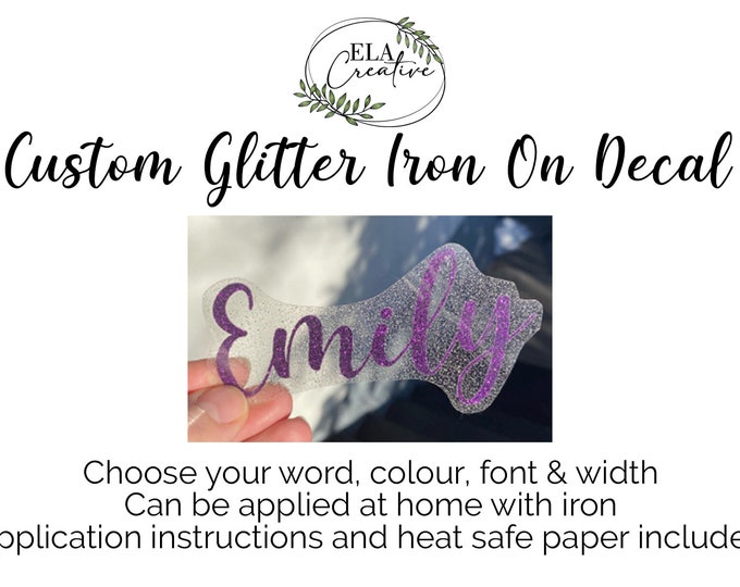 Custom Glitter Iron On Name Decal | DIY Personalization | Shirt Bag Clothing Vinyl Personalized Unique | Back To School