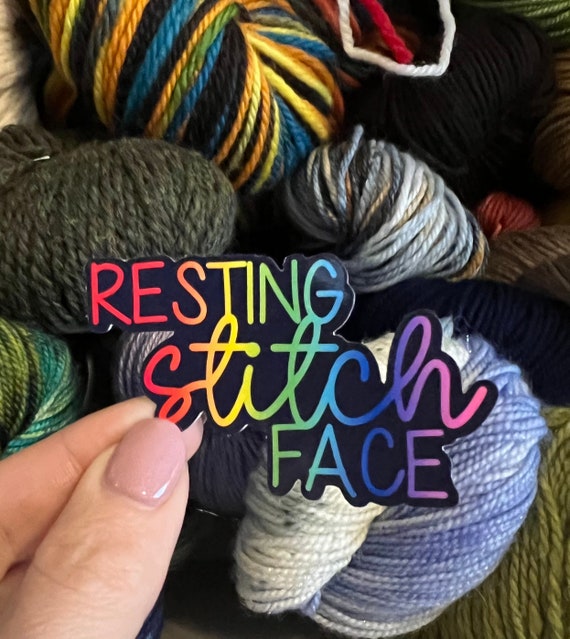 Resting Stitch Face | Knit Crochet Sticker Rainbow Water bottle Laptop Decal Sarcastic Funny Decal Sticker