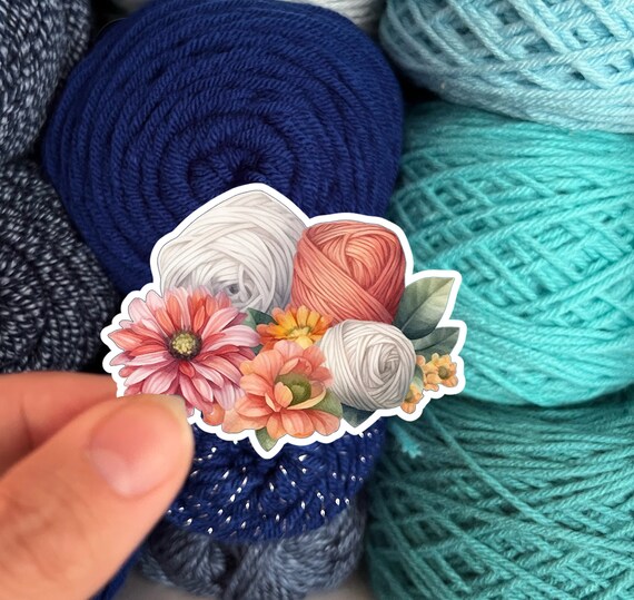 Watercolor Flowers and Yarn Skeins Sticker #4 - Die Cut Matte or Glossy Stickers for Knitter Crocheter or Spinner