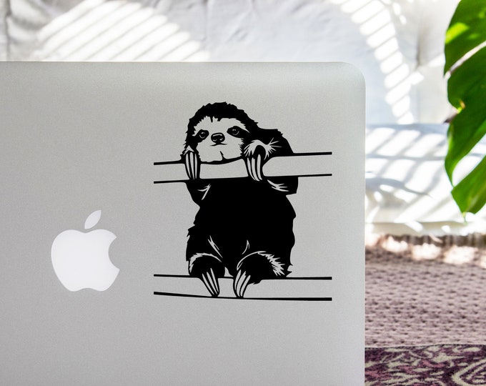 Sloth Vinyl Decal | Laptop Car Vehicle SUV Truck Van Permanent Sticker Animal Notebook Personalization