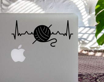 Vinyl Decal Crochet Love | Heartbeat Crochet Hook and Yarn | Car Notebook Sticker Vinyl Laptop Coffee Mug