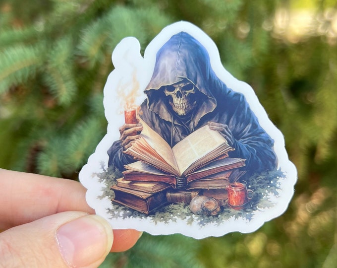 Spooky Reading Sticker | Skeleton With Books and Fall Decor | Halloween Spooky Season Booktok Reading Sticker