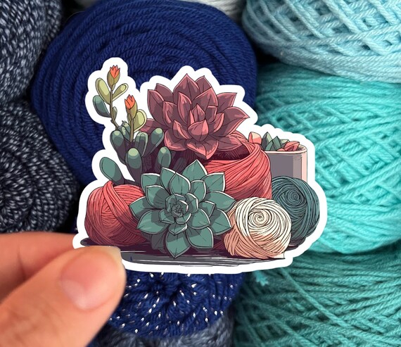 Succulents and Yarn Skeins Sticker #1 - Die Cut Matte or Glossy Stickers for Knitter Crocheter or Spinner