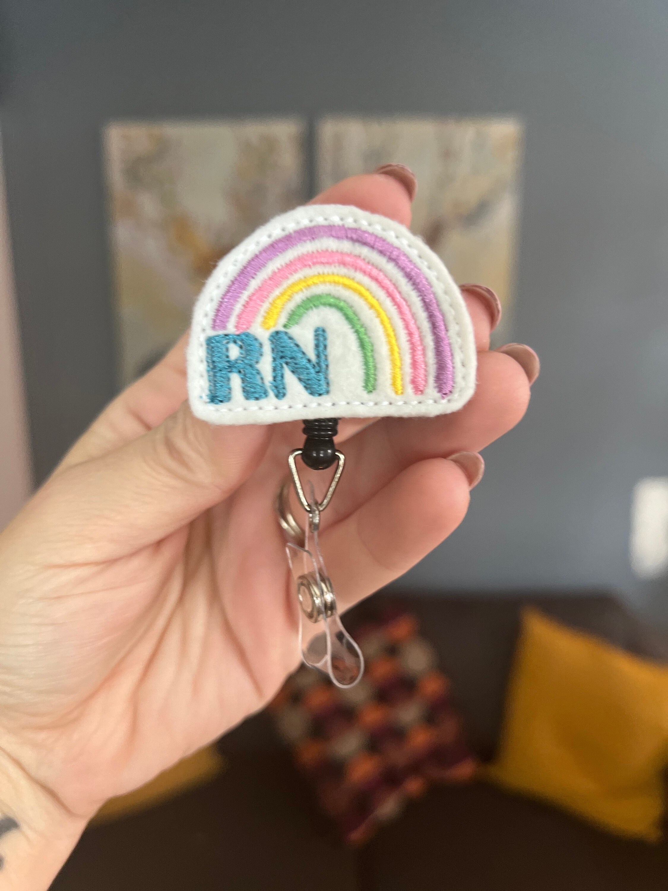 Holographic Neon Rainbow Badge Reel RN Badge Holder Retractable Badge Reel  