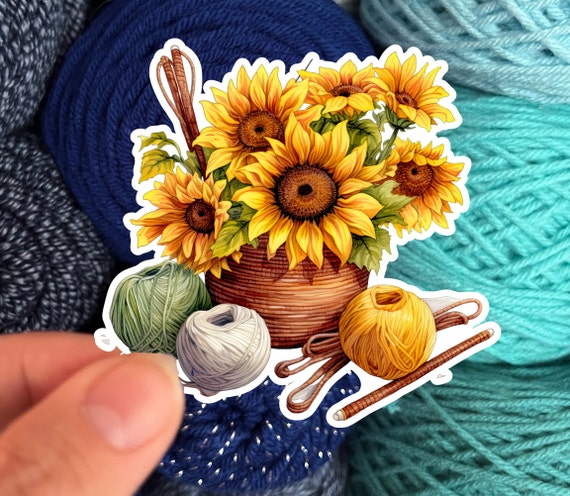 Sunflowers and Yarn Skeins Sticker #5- Die Cut Matte or Glossy Stickers for Knitter Crocheter or Spinner