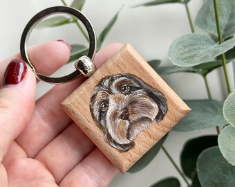 Hand Painted Pet Portrait Wooden Keyring