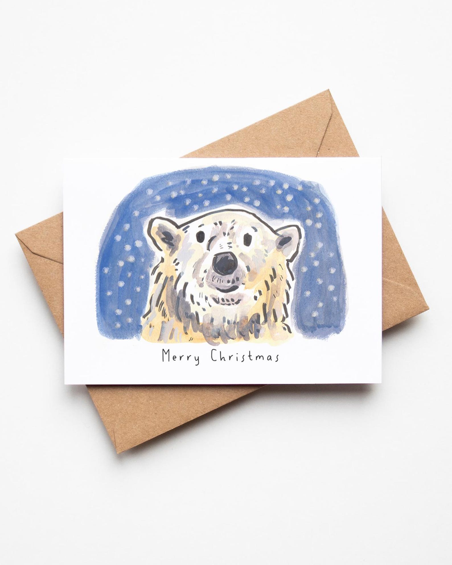 Polar Bear and Snow Watercolour Painting Christmas Blank Greetings Card ...