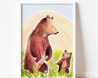 Papa / Mama Bear Cute Colourful Illustration Print