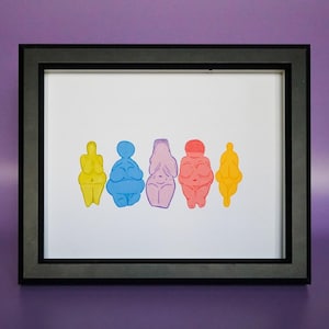 Rainbow Venus Figurines Giclee Print - Archaeology Body Positivity Art Decor Original Illustration