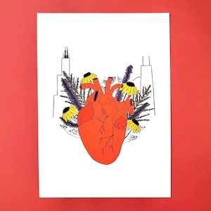 Ho lasciato il mio cuore a Chicago - Stampa giclée - Midwest Art Decor Illustrazione originale Illustrazione anatomica del cuore