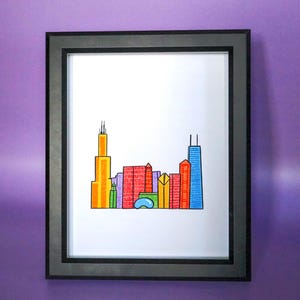 Stampa giclée dello skyline di Chicago - Illustrazione originale di Midwest Art Decor