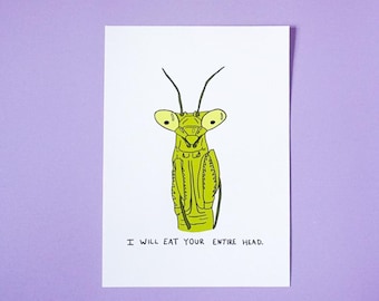 Lady Mantis Art Print – Funny Insect Illustration, Entomology Giclee