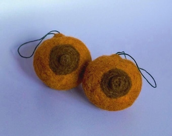 Needle Felted Boob Ornament - Sienna and Mocha - Christmas Tree Gift