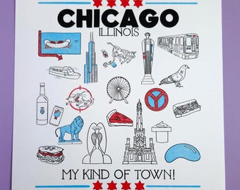 Chicago Landmarks Giclee Print – Illinois Iconic Food Art