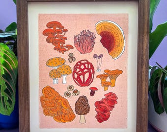 Mushroom Art Print - Midwest fungi Illustration Poster