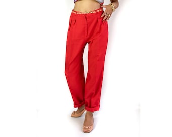 80s vintage pleated red trousers. High waist. Large pockets.