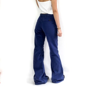 70s vintage original Wrangler &quot;Blue Bell&quot; bell bottom pants. Dark blue. Super soft. High rise waist. Wide flare. Size XS