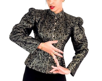 Vintage 80s Guy Laroche PARIS jacket. Totally Madonna! Dark grey and gold with shoulder pads and sparkles.