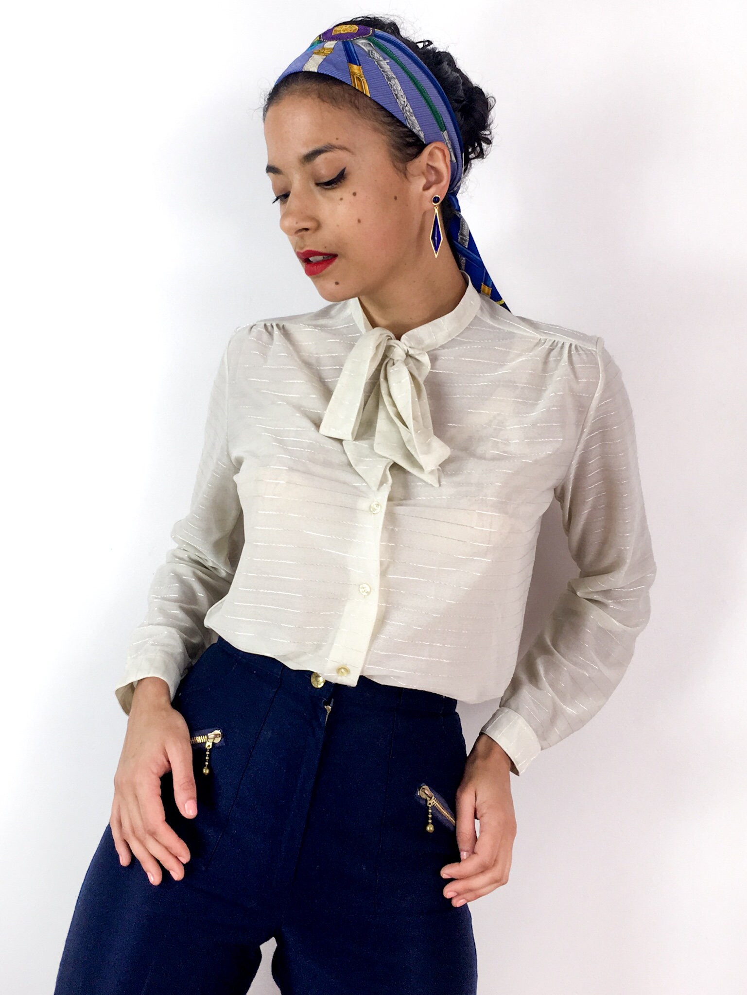 80s Vintage Off-white Blouse. Slightly 