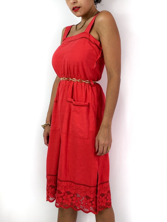 60s/70s vintage red sheath dress. Prairie vibes. … - image 3