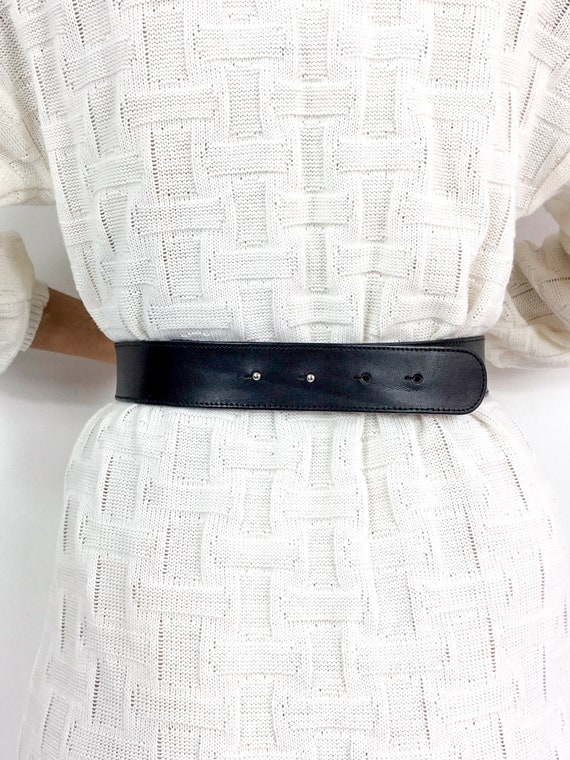 80s/early 90s vintage black leather belt. Two-str… - image 5